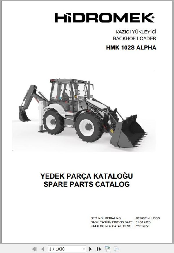 Hidromek Backhoe Loader HMK 102S ALPHA Spare Parts Catalog Y1012650 EN TR