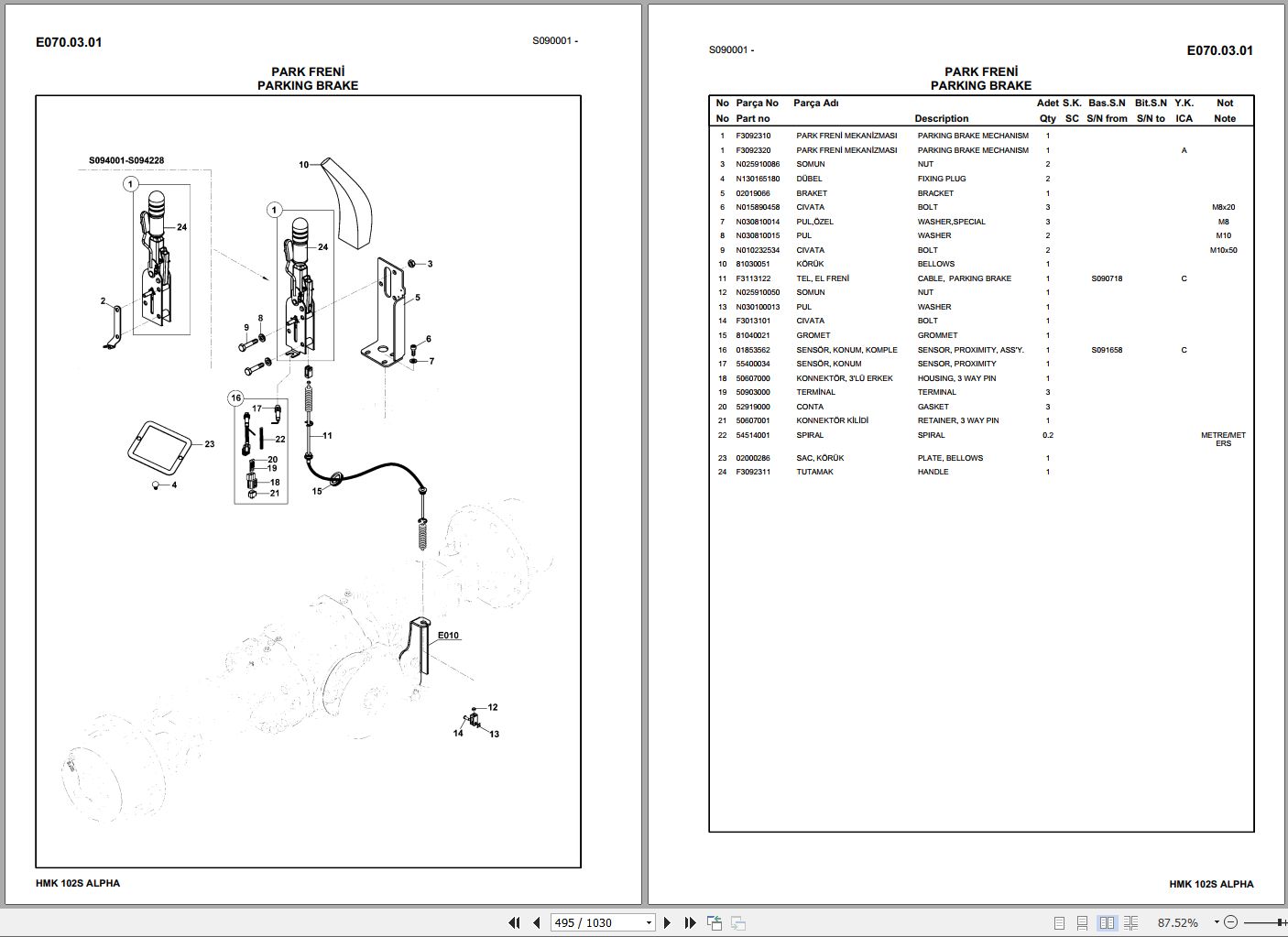 Hidromek Backhoe Loader HMK 102S ALPHA Spare Parts Catalog Y1012650 EN TR