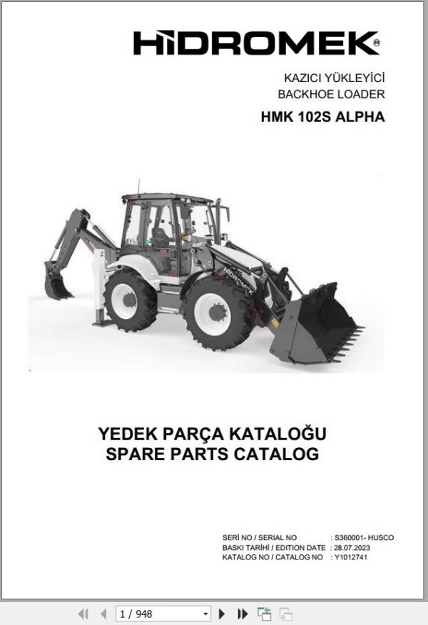 Hidromek Backhoe Loader HMK 102S ALPHA Spare Parts Catalog Y1012741 EN TR