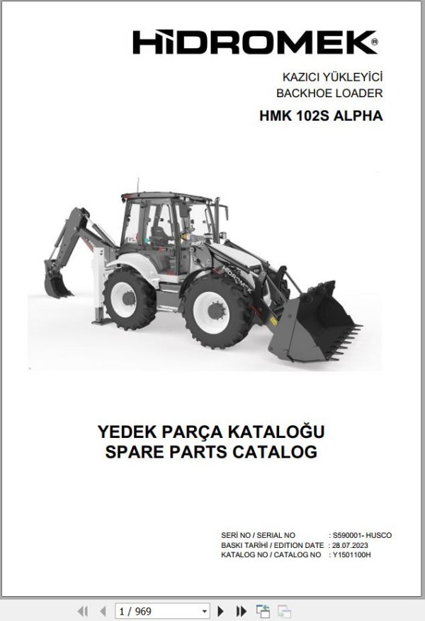 Hidromek Backhoe Loader HMK 102S ALPHA Spare Parts Catalog Y1501100H EN TR