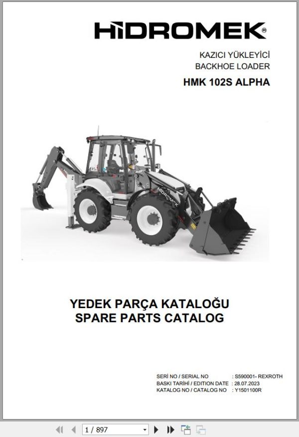 Hidromek Backhoe Loader HMK 102S ALPHA Spare Parts Catalog Y1501100R EN TR