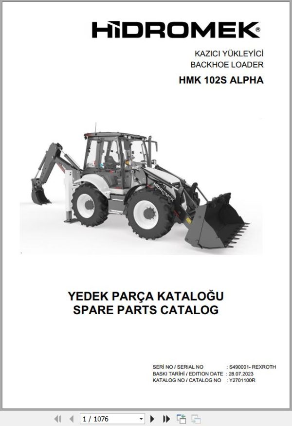 Hidromek Backhoe Loader HMK 102S ALPHA Spare Parts Catalog Y2701100R EN TR