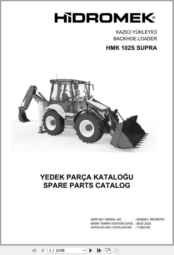 Hidromek Backhoe Loader HMK 102S SUPRA Spare Parts Catalog Y1502100 EN TR
