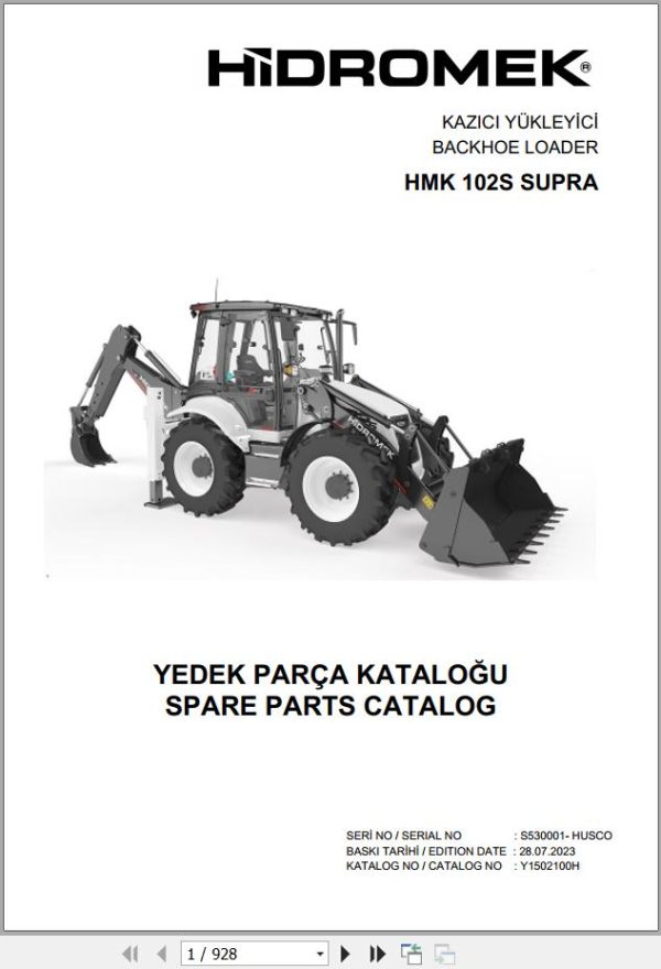 Hidromek Backhoe Loader HMK 102S SUPRA Spare Parts Catalog Y1502100H EN TR