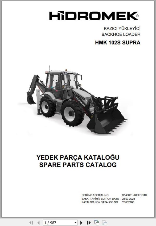 Hidromek Backhoe Loader HMK 102S SUPRA Spare Parts Catalog Y1602100 EN TR