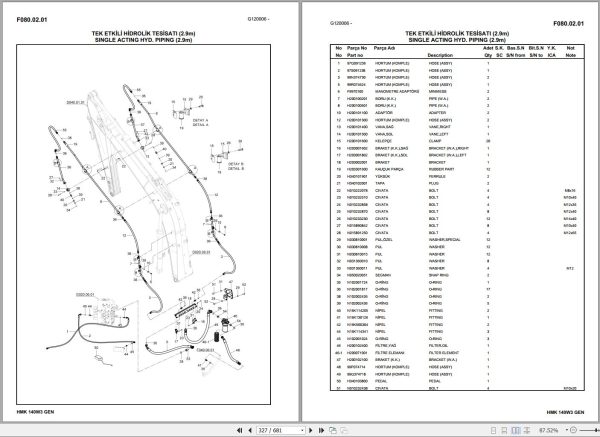 Hidromek Excavator HMK 140 W 3 GEN Spare Parts Catalog H207322300 EN TR 1