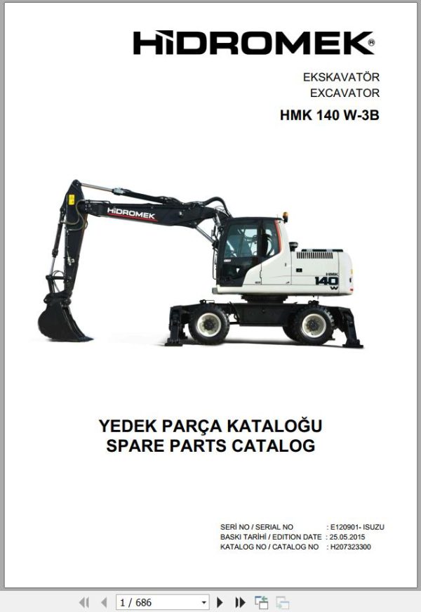 Hidromek Excavator HMK 140 W 3B Spare Parts Catalog H207323300 EN TR