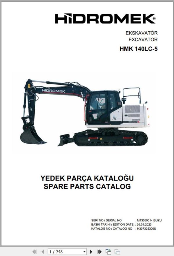 Hidromek Excavator HMK 140LC 5 Spare Parts Catalog H307325300U EN TR
