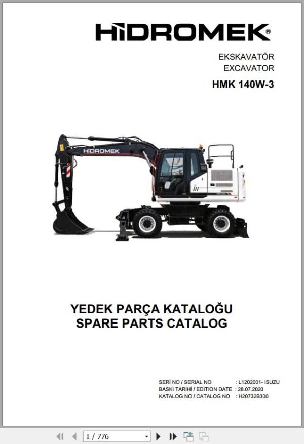 Hidromek Excavator HMK 140W 3 Spare Parts Catalog H20732B300U EN TR