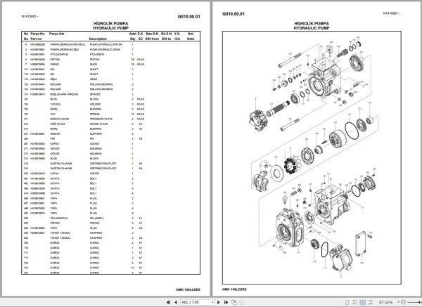 Hidromek Excavator HMK 145LC SR 5 Spare Parts Catalog H417325300U EN TR 1