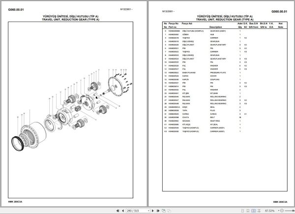 Hidromek Excavator HMK 200C 3A Spare Parts Catalog H32732C300U EN TR 1
