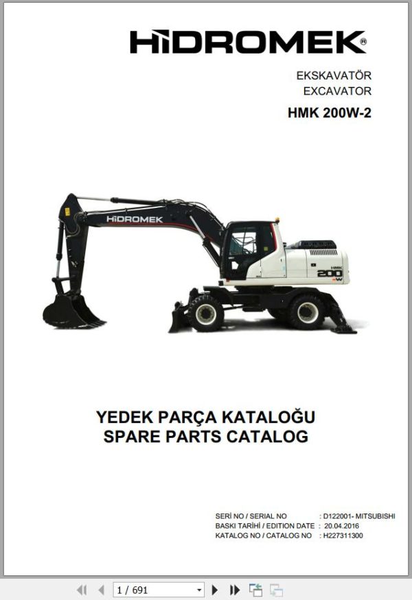 Hidromek Excavator HMK 200W 2 Spare Parts Catalog H227311300 EN TR