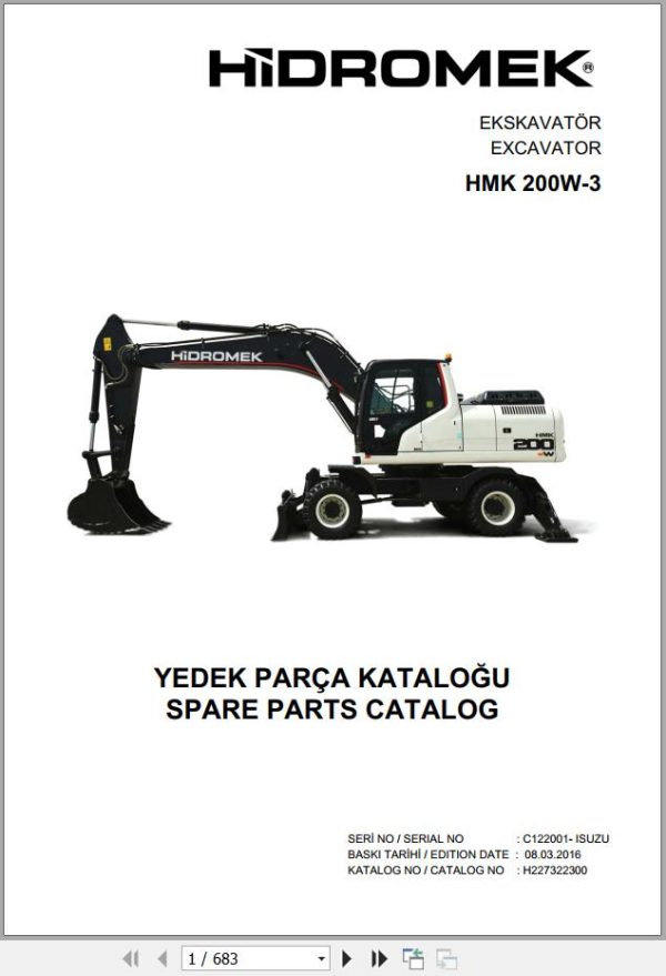 Hidromek Excavator HMK 200W 3 Spare Parts Catalog H227322300 EN TR