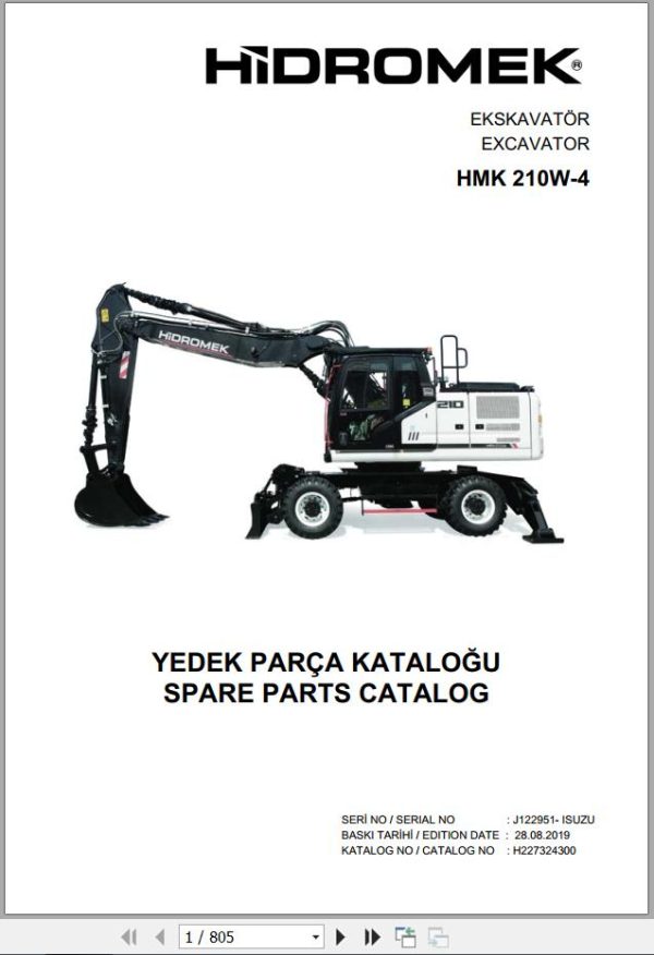 Hidromek Excavator HMK 210W 4 Spare Parts Catalog H227324300U EN TR