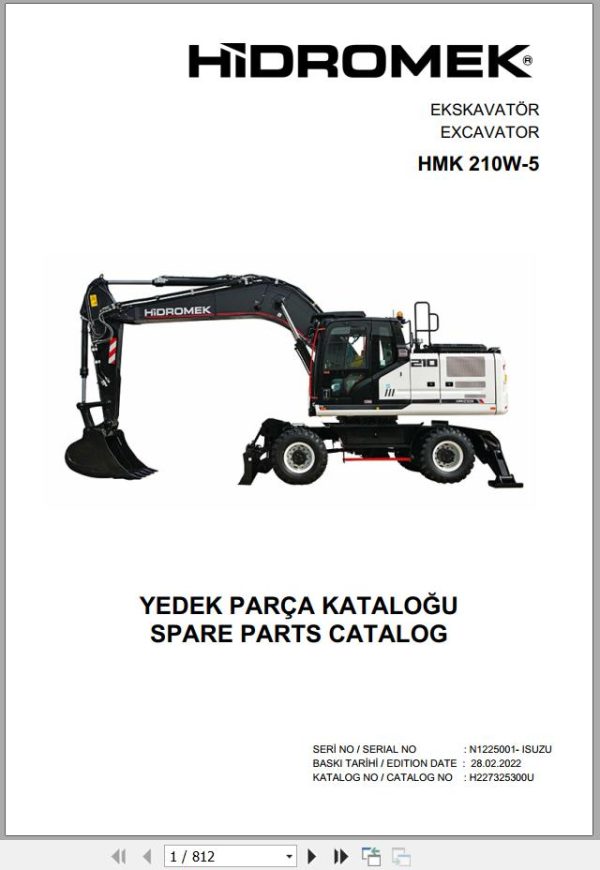 Hidromek Excavator HMK 210W 5 Spare Parts Catalog H227325300U EN TR