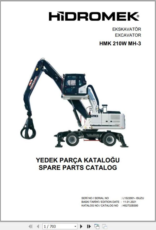 Hidromek Excavator HMK 210W MH 3 Spare Parts Catalog H52732B300U EN TR