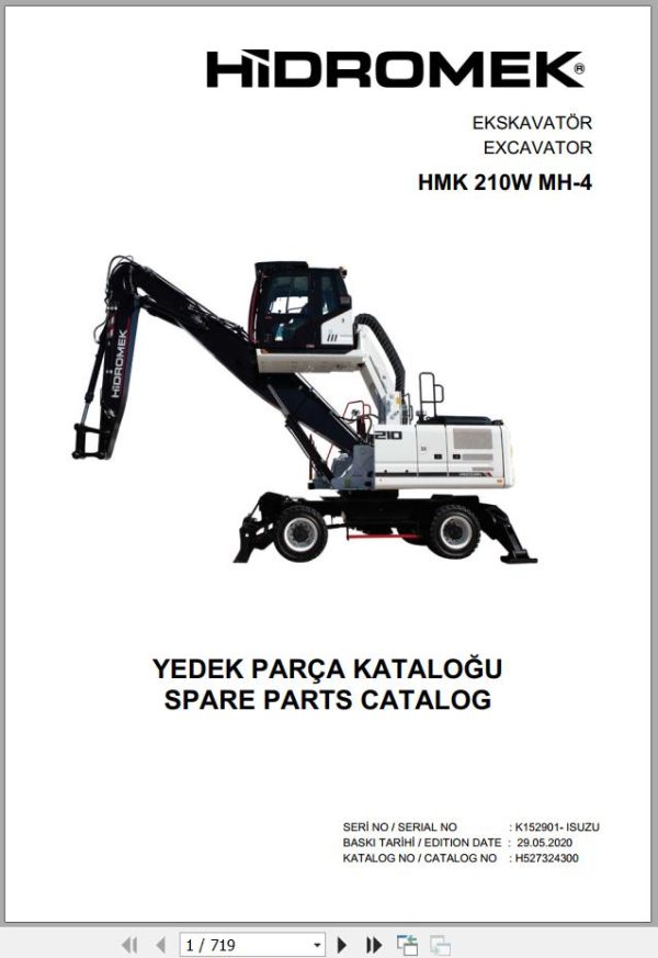 Hidromek Excavator HMK 210W MH 4 Spare Parts Catalog H527324300U EN TR