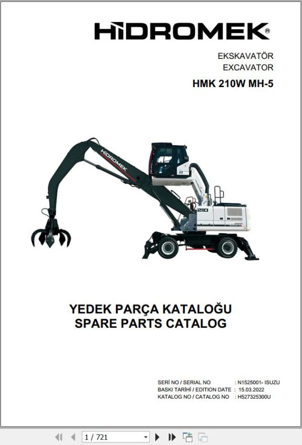 Hidromek Excavator HMK 210W MH 5 Spare Parts Catalog H527325300U EN TR