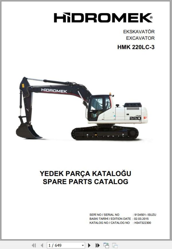 Hidromek Excavator HMK 220LC 3 Spare Parts Catalog H347322300 EN TR