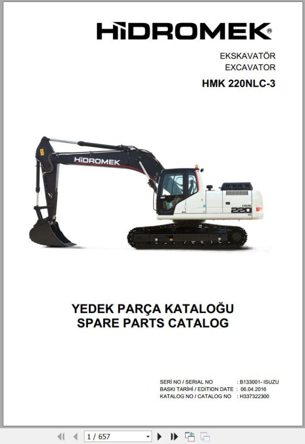 Hidromek Excavator HMK 220NLC 3 Spare Parts Catalog H337322300U EN TR