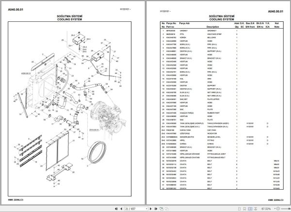 Hidromek Excavator HMK 220NLC 3 Spare Parts Catalog H337322300U EN TR 1