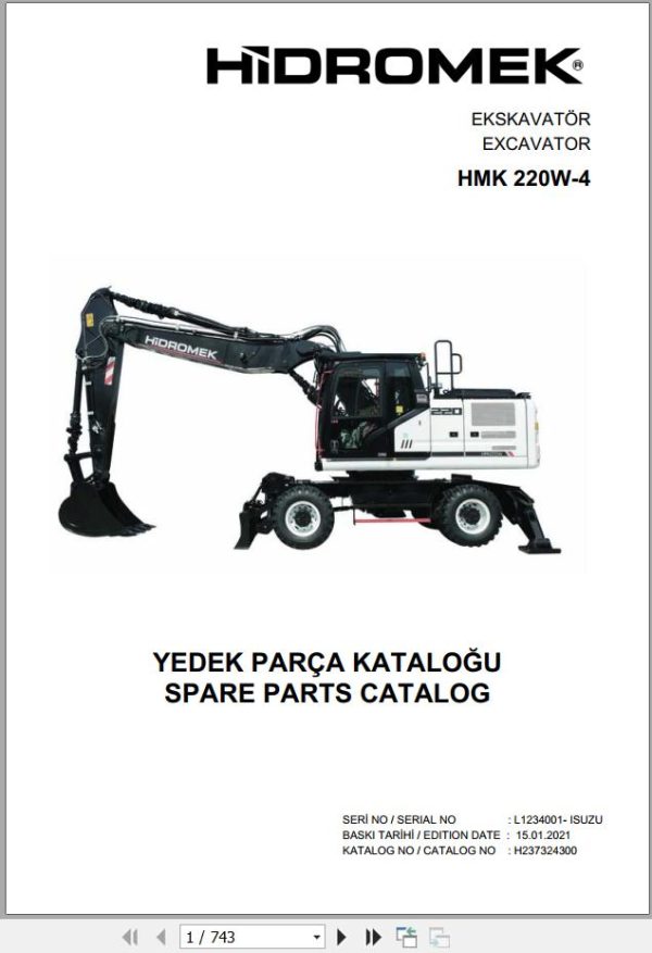 Hidromek Excavator HMK 220W 4 Spare Parts Catalog H237324300U EN TR