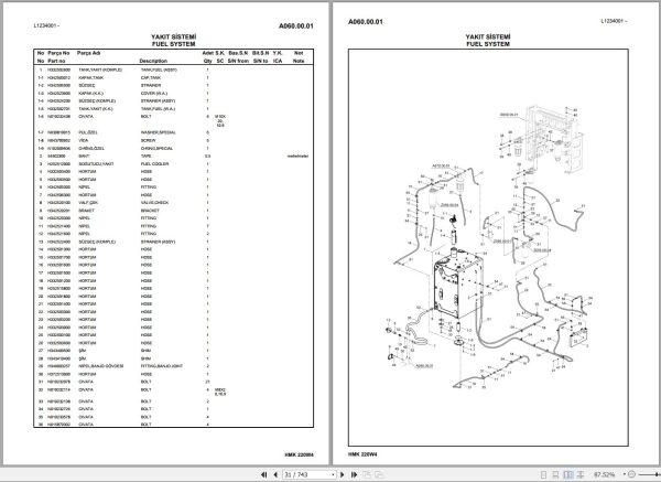 Hidromek Excavator HMK 220W 4 Spare Parts Catalog H237324300U EN TR 1