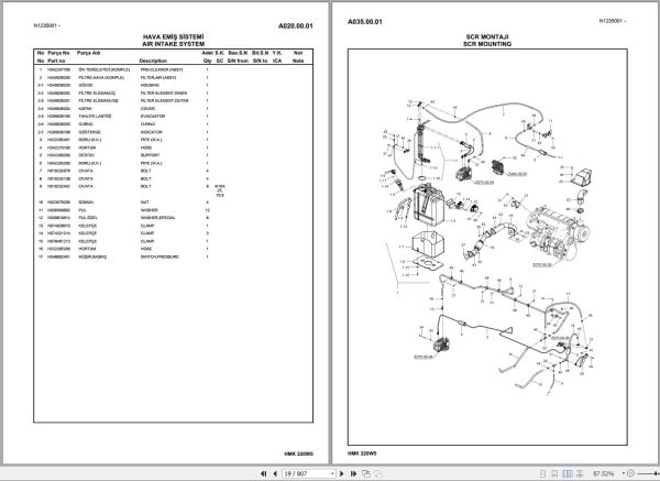 Hidromek Excavator HMK 220W 5 Spare Parts Catalog H237325300U EN TR 1