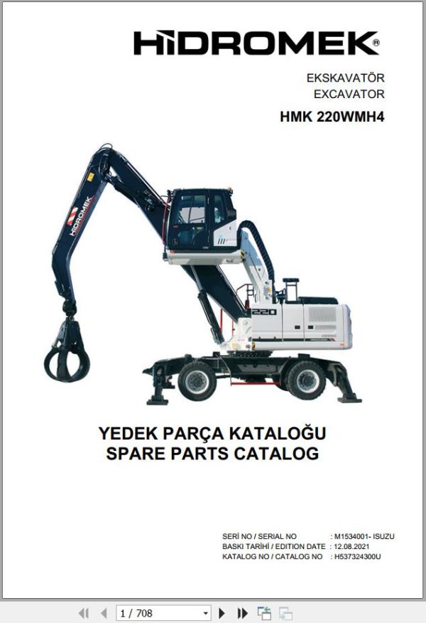 Hidromek Excavator HMK 220WMH4 Spare Parts Catalog H537324300U EN TR