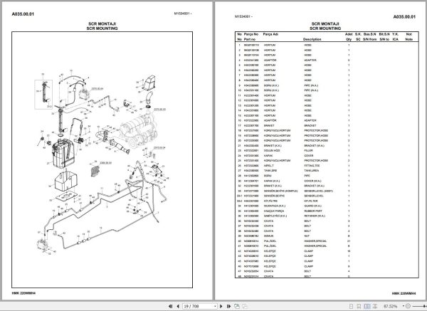 Hidromek Excavator HMK 220WMH4 Spare Parts Catalog H537324300U EN TR 1