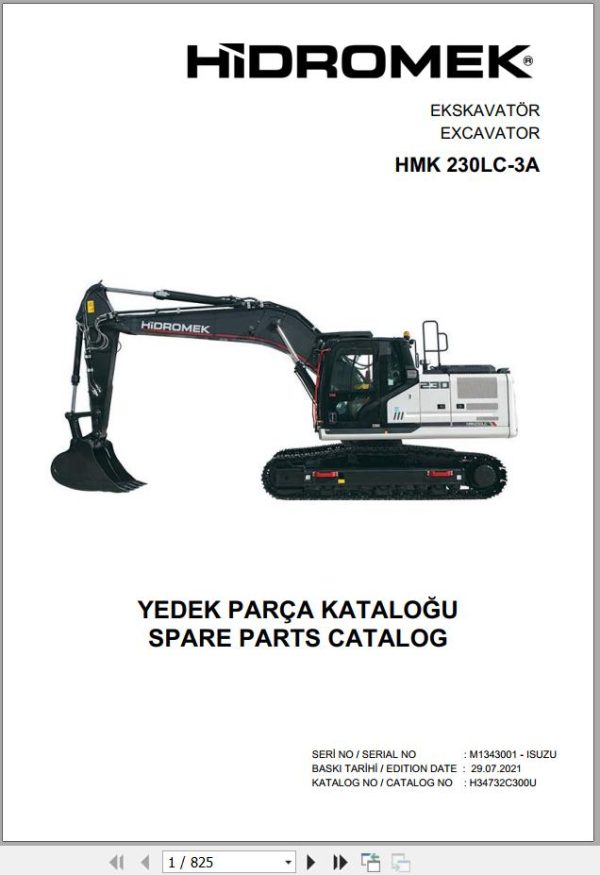Hidromek Excavator HMK 230LC 3A Spare Parts Catalog H34732C300U EN TR