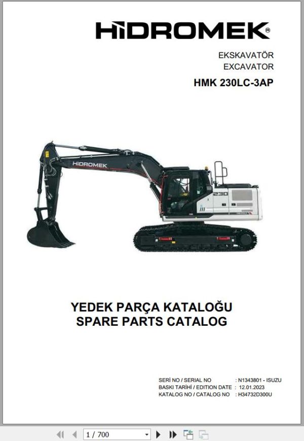 Hidromek Excavator HMK 230LC 3AP Spare Parts Catalog H34732D300U EN TR
