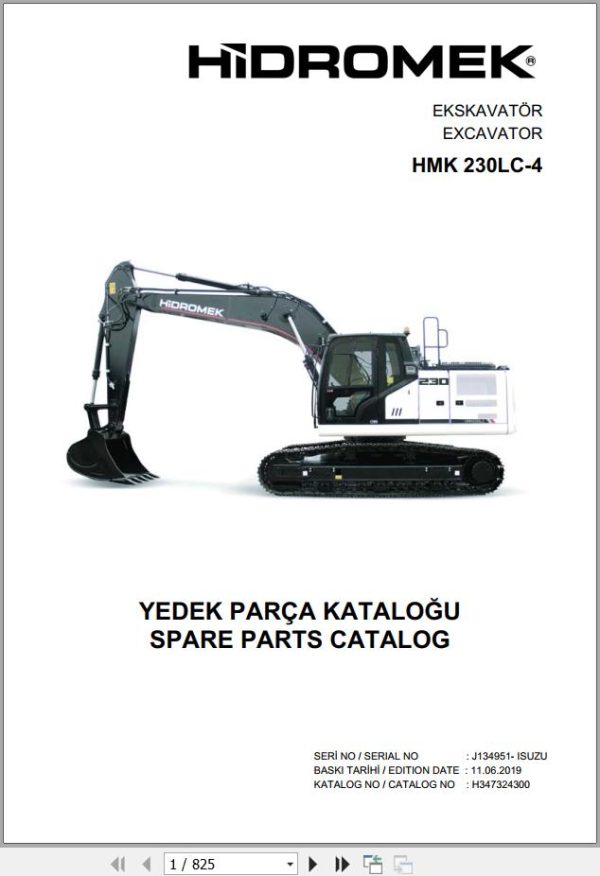 Hidromek Excavator HMK 230LC 4 Spare Parts Catalog H347324300 EN TR