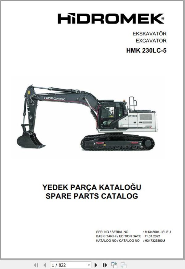 Hidromek Excavator HMK 230LC 5 Spare Parts Catalog H347325300U EN TR