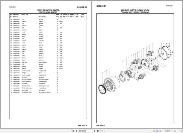 Hidromek Excavator HMK 230LC 5 Spare Parts Catalog H347325300U EN TR 1