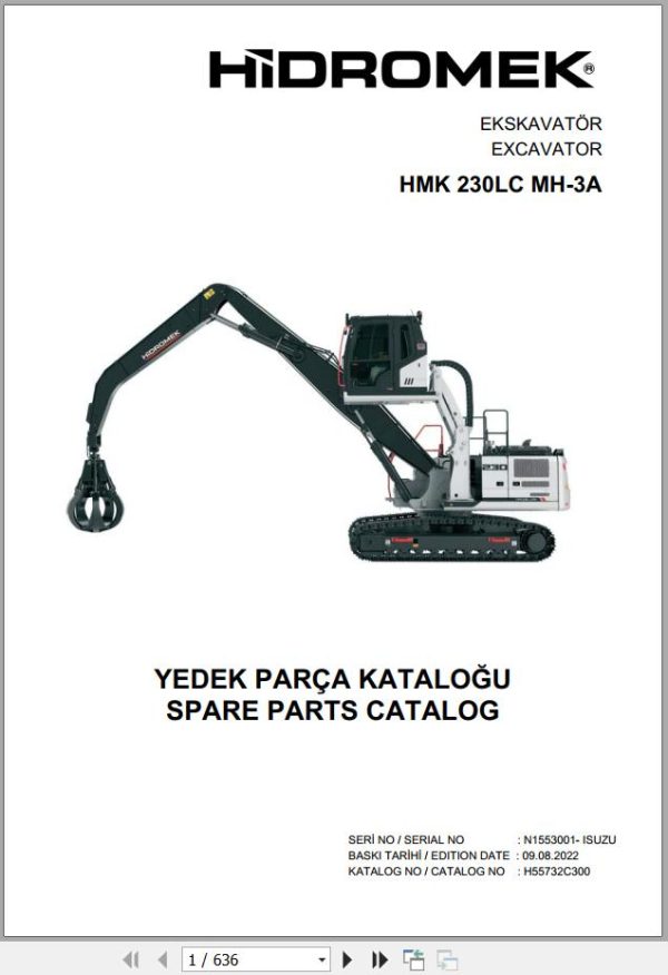 Hidromek Excavator HMK 230LC MH 3A Spare Parts Catalog H557325300 EN TR
