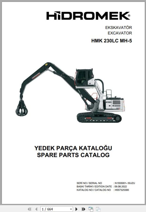 Hidromek Excavator HMK 230LC MH 5 Spare Parts Catalog H557325300 EN TR