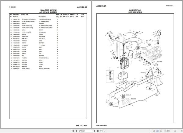Hidromek Excavator HMK 230LC MH 5 Spare Parts Catalog H557325300 EN TR 1