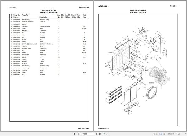 Hidromek Excavator HMK 230LC TX 3 Spare Parts Catalog H34732B300TX EN TR 1