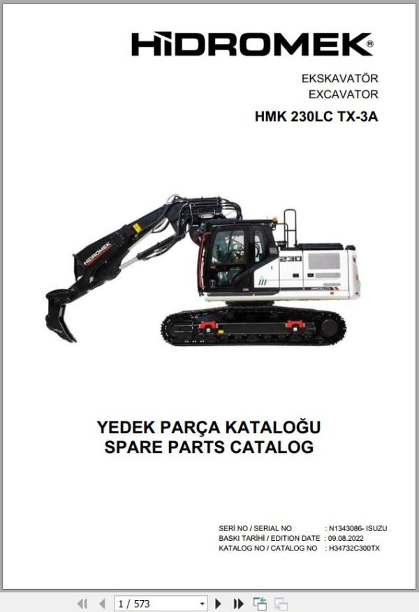 Hidromek Excavator HMK 230LC TX 3A Spare Parts Catalog H34732C300TX EN TR