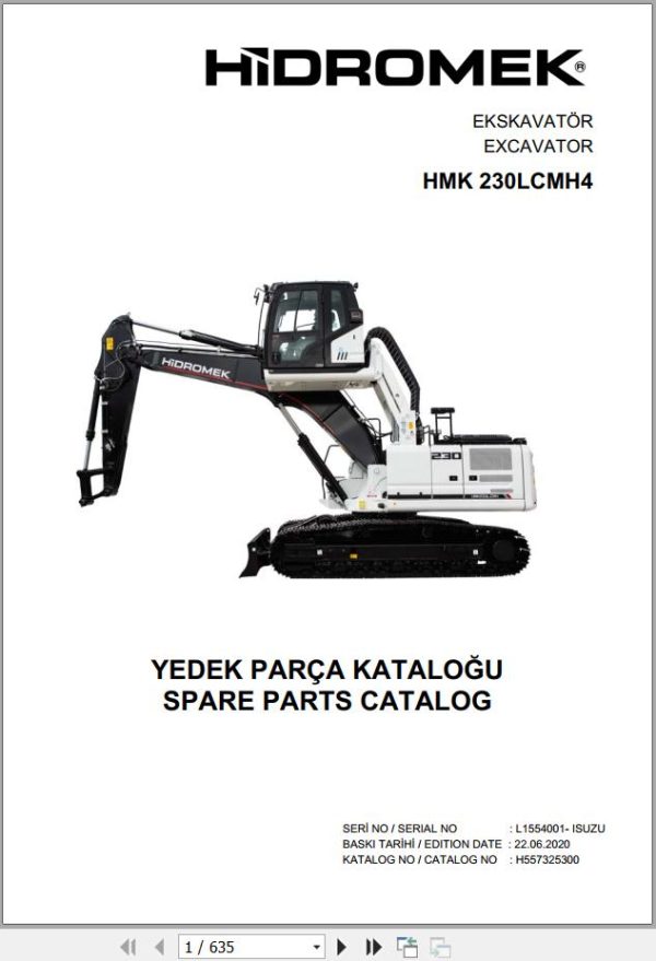 Hidromek Excavator HMK 230LCMH4 Spare Parts Catalog H557324300 EN TR