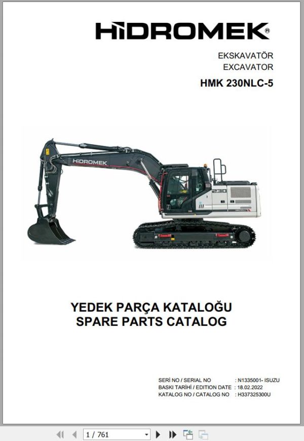 Hidromek Excavator HMK 230NLC 5 Spare Parts Catalog H337325300U EN TR
