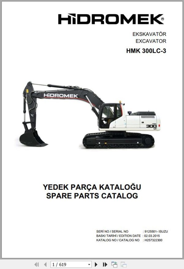 Hidromek Excavator HMK 300LC 3 Spare Parts Catalog H257322300U EN TR