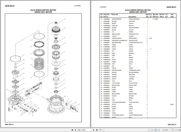 Hidromek Excavator HMK 300LC 3 Spare Parts Catalog H257322300U EN TR 1