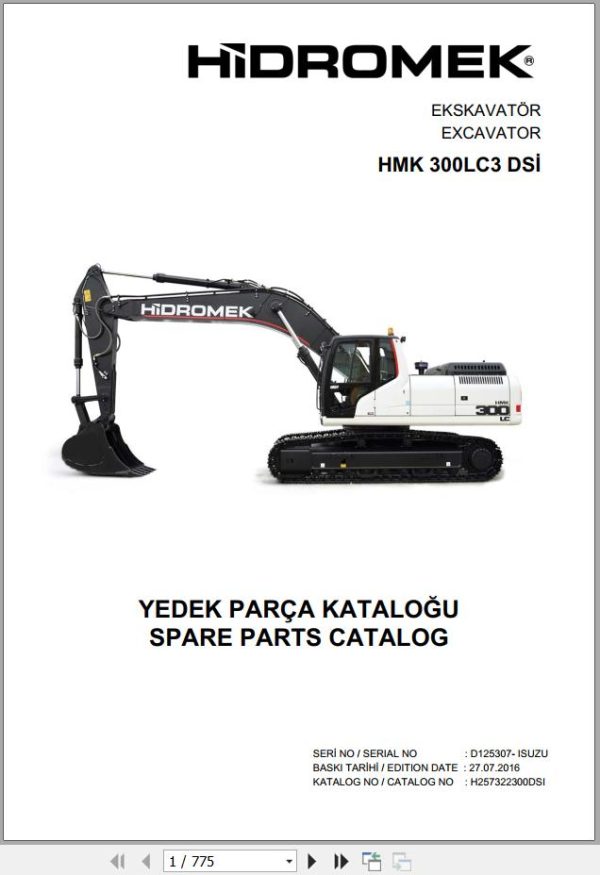 Hidromek Excavator HMK 300LC3 DSI Spare Parts Catalog H257322300DSI EN TR