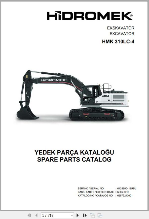 Hidromek Excavator HMK 310LC 4 Spare Parts Catalog H257324300U EN TR