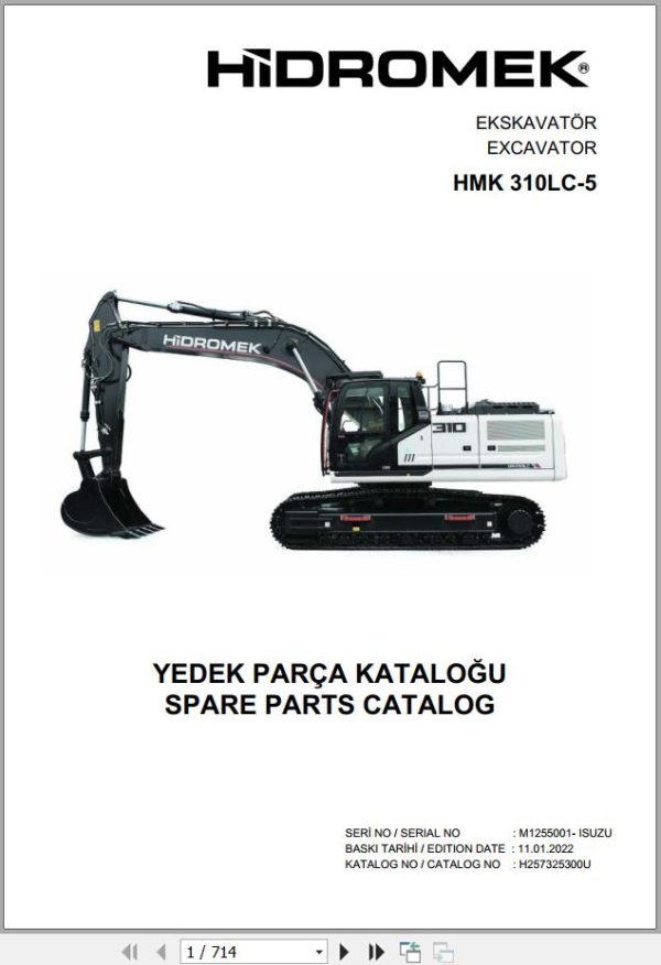Hidromek Excavator HMK 310LC 5 Spare Parts Catalog H257325300U EN TR
