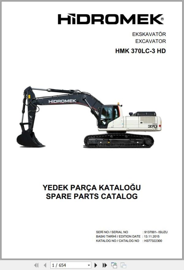 Hidromek Excavator HMK 370LC 3 HD Spare Parts Catalog H377322300U EN TR