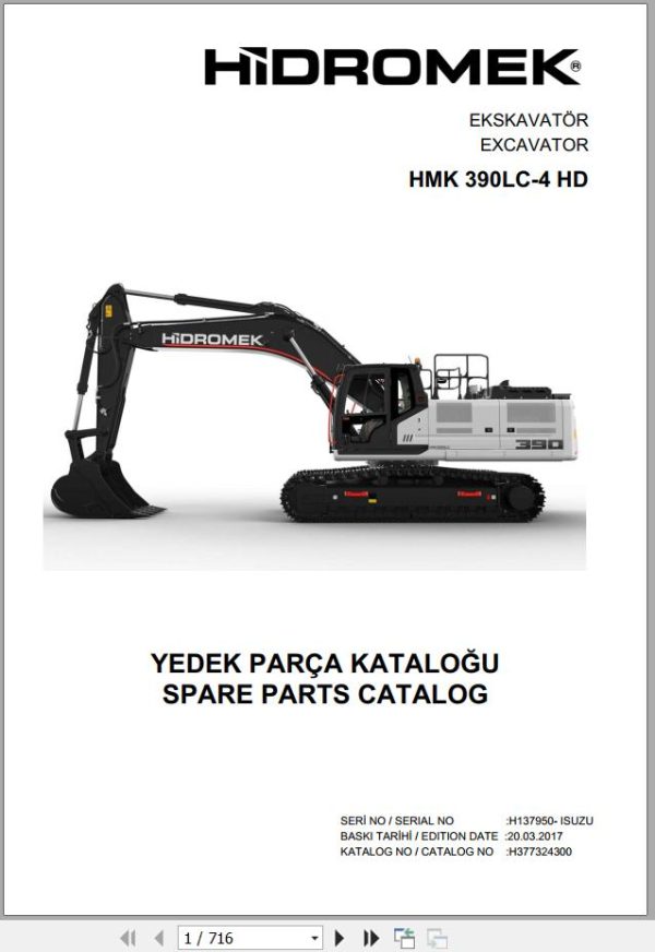 Hidromek Excavator HMK 390LC 4 HD Spare Parts Catalog H377324300U EN TR