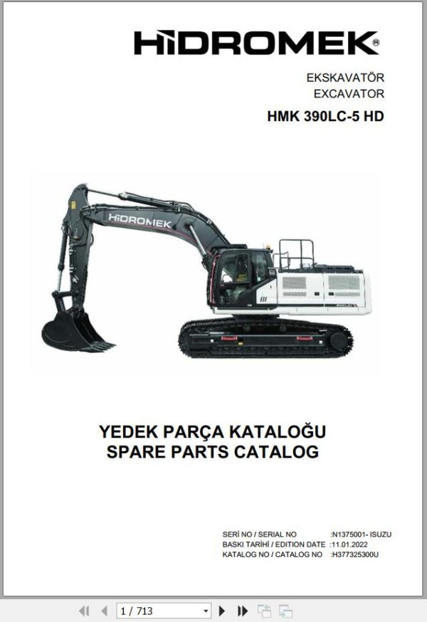 Hidromek Excavator HMK 390LC 5 HD Spare Parts Catalog H377325300U EN TR